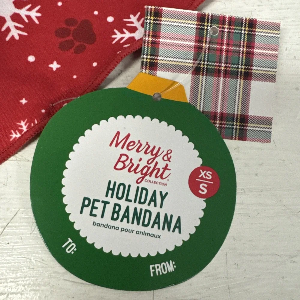 Merry Bright Reversible Holiday Plaid Dog Bandana XS/S Holiday‎ Christmas NEW